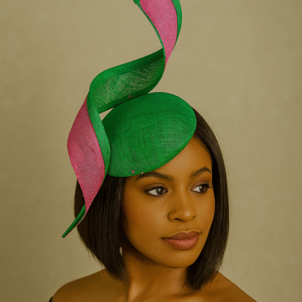 'Barbara' Emerald Green & Fuchsia Percher Hat.