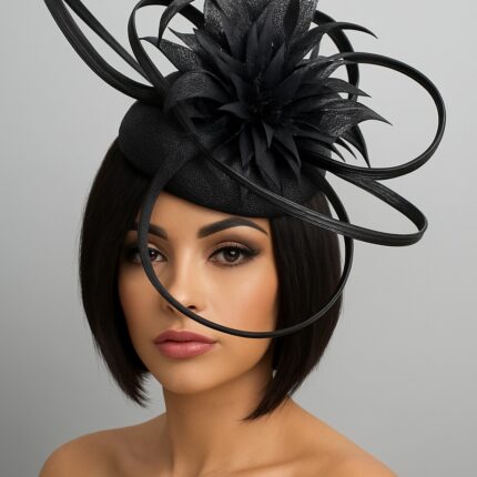 'Diana' Black Derby Pillbox Hat.