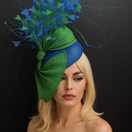 'Enewan' Blue and Green Fascinator