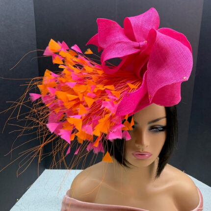 'Ambrielle' Fuchsia Pink & Orange Derby Hat