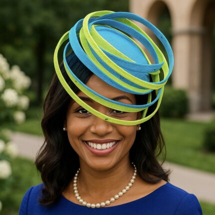 "Akoele" Blue & Lemon Green Fascinator.  Church Fascinator.  Tea Party Hat.