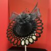 "Vondee" Black Guipure Lace Saucer Hatinator with Acrylic base.