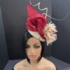 "Chanita" Red Silk Abaca Fascinator with Champagne base.