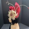 "Chanita" Red Silk Abaca Fascinator with Champagne base.