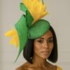 "Annika" Green & Yellow Feathered Fascinator.