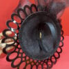"Vondee" Black Guipure Lace Saucer Hatinator with Acrylic base.