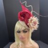 "Chanita" Red Silk Abaca Fascinator with Champagne base.