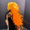 Orange Feather Fascinator: Silk Abaca Knot Headband, Derby Hat - Zoranda