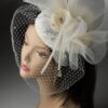Ivory Bridal Fascinator: Vintage Lace, Pearls & Birdcage Veil - Amaris