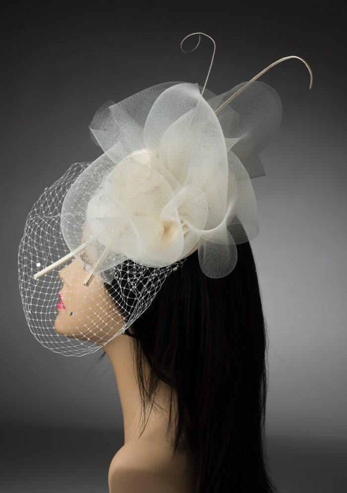 Ivory Bridal Fascinator: Vintage Lace, Pearls & Birdcage Veil - Amaris