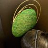 Aurora Orbit - Green Sinamay Percher Hat with Gold Wire Accents, Wedding Fascinator