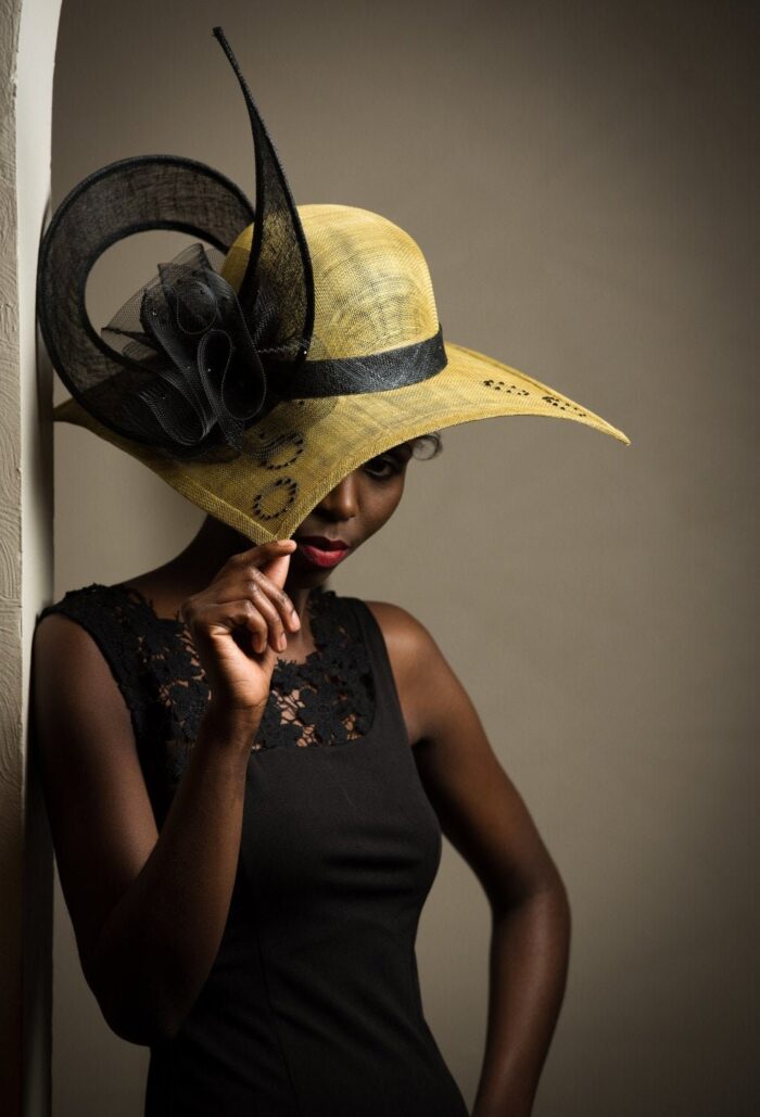 Ayivah - Olive & Black Swarovski Crystal Hat: Handmade Wedding Fascinator