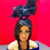Davina - Navy & Silver Sculptural Bow Fascinator. Couture Sinamay Hat.