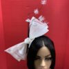 Sandy - White Sinamay Double Bow Fascinator: Black Quills, Modern Derby Headpiece.
