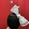 Sandy - White Sinamay Double Bow Fascinator: Black Quills, Modern Derby Headpiece.