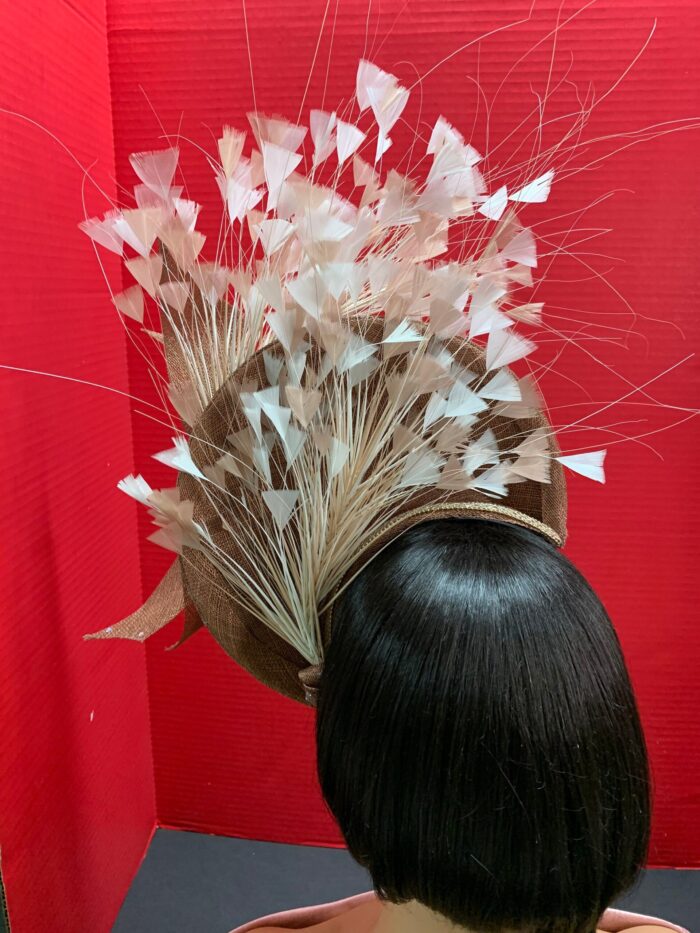 Tamara - Copper Halo Crown Fascinator: Ivory Feather Headpiece for Weddings