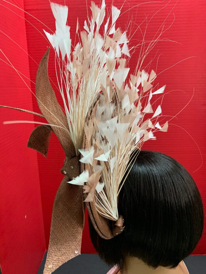Tamara - Copper Halo Crown Fascinator: Ivory Feather Headpiece for Weddings