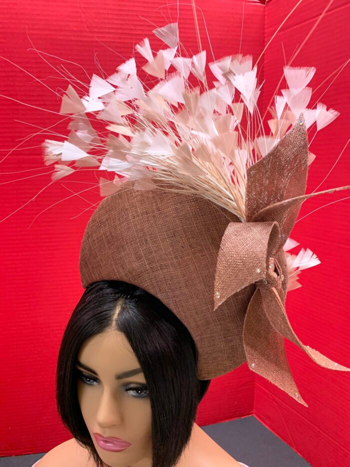 Tamara - Copper Halo Crown Fascinator: Ivory Feather Headpiece for Weddings