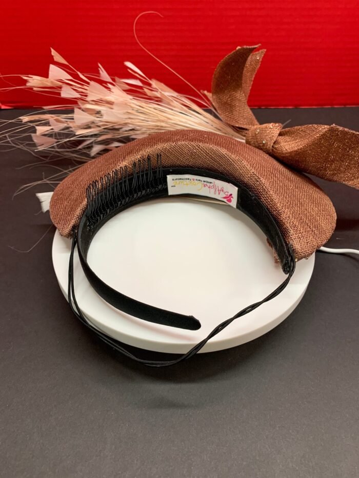 Tamara - Copper Halo Crown Fascinator: Ivory Feather Headpiece for Weddings
