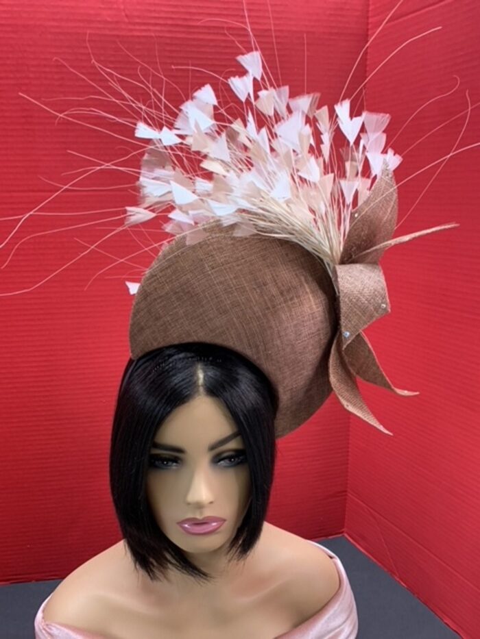 Tamara - Copper Halo Crown Fascinator: Ivory Feather Headpiece for Weddings