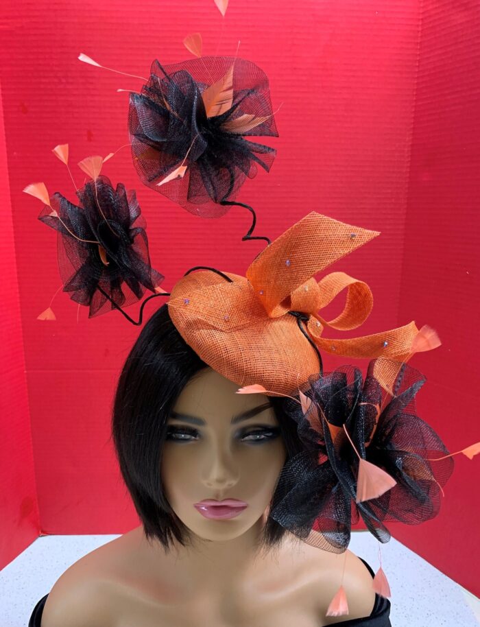 Zawadi - Burnt Orange Sculptural Fascinator: Race Day Derby Hat.