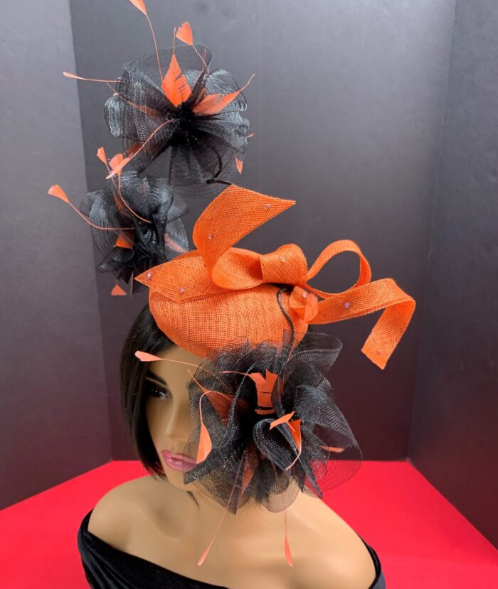 Zawadi - Burnt Orange Sculptural Fascinator: Race Day Derby Hat.