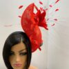 Adinkra Flame Red Sculpted Fascinator: Feathered Statement Hat for Weddings