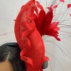 Adinkra Flame Red Sculpted Fascinator: Feathered Statement Hat for Weddings