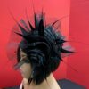 Noire Envy - Black Guipure Lace Fascinator: Sequined Feather Wedding Hat
