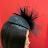 Noire Envy - Black Guipure Lace Fascinator: Sequined Feather Wedding Hat