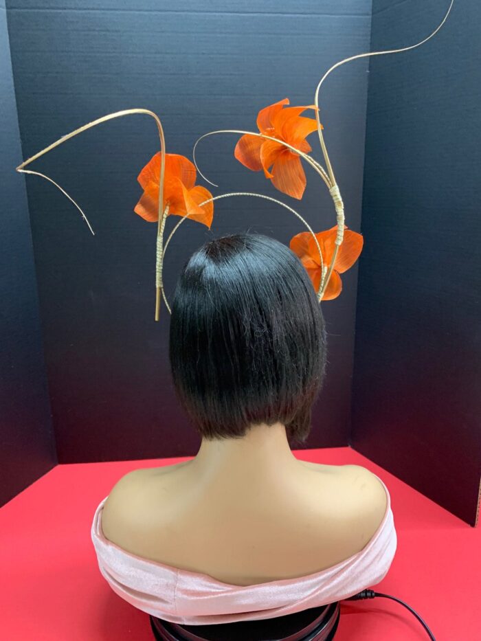 Lorraine - Orange Abaca Silk Fascinator: Kentucky Derby Headpiece