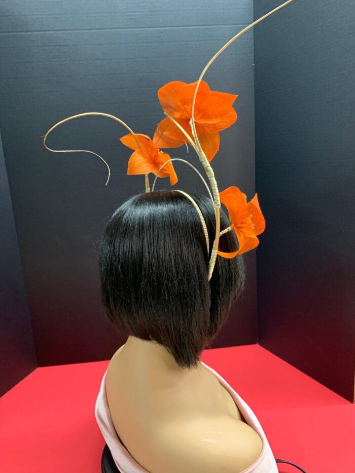 Lorraine - Orange Abaca Silk Fascinator: Kentucky Derby Headpiece