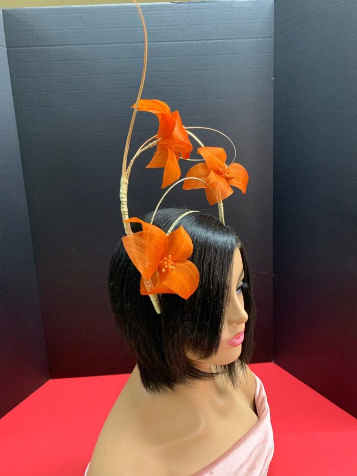 Lorraine - Orange Abaca Silk Fascinator: Kentucky Derby Headpiece