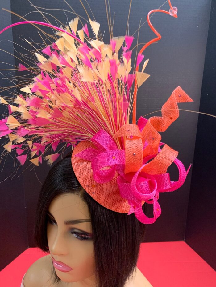 il_fullxfull.3854570220_n94t.jpg Kate - Peach & Pink Fascinator. Handmade Wedding Headpiece.