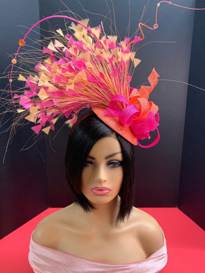 il_fullxfull.3854586604_nkrl.jpg Kate - Peach & Pink Fascinator. Handmade Wedding Headpiece.