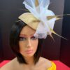 Rene - Gold Feather Fascinator: Swarovski Crystal & Crinoline Derby Hat