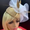 Rene - Gold Feather Fascinator: Swarovski Crystal & Crinoline Derby Hat