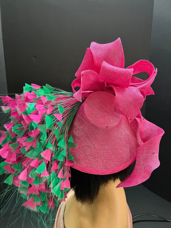 Kentucky Derby "Flamingo Mint" Hatinator: Pink & Emerald Feather Fascinator