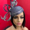 Celestine - Blue Sinamay Fascinator: Sculpted Swirls, Crystal Brooch - Derby Hat