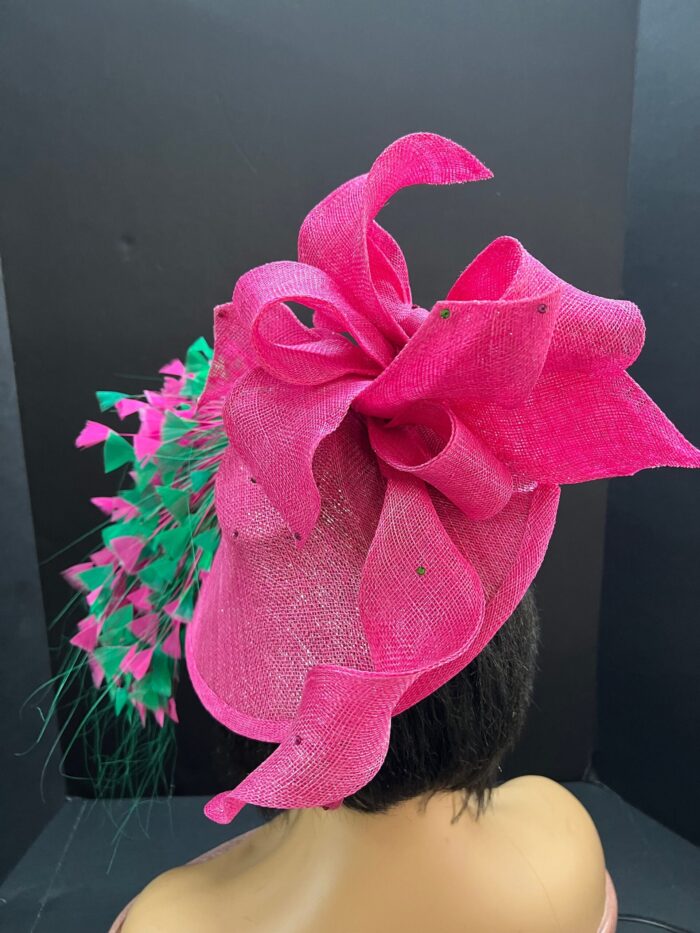 Kentucky Derby "Flamingo Mint" Hatinator: Pink & Emerald Feather Fascinator