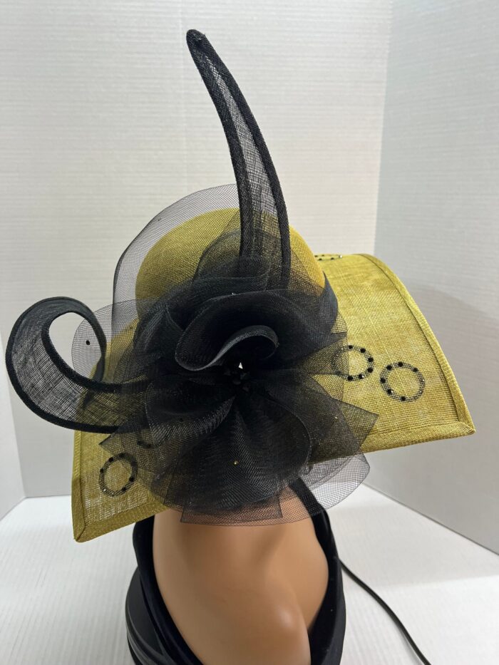 Ayivah - Olive & Black Swarovski Crystal Hat: Handmade Wedding Fascinator