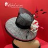 The Sovereign - Couture Double Crown Hat: Black, White Sinamay, Crystal & Feather Accents.