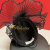 Midnight Whisper Black Crinoline Fascinator: Lace & Swarovski Crystal Couture Headpiece