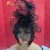 Midnight Whisper Black Crinoline Fascinator: Lace & Swarovski Crystal Couture Headpiece
