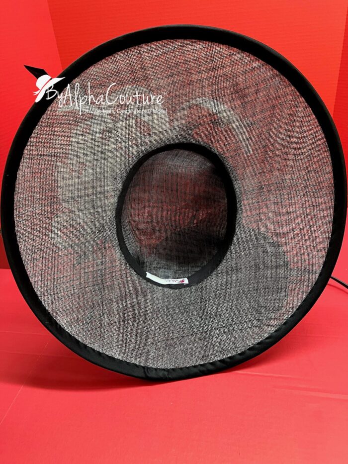 The Sovereign - Couture Double Crown Hat: Black, White Sinamay, Crystal & Feather Accents.