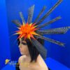 Solar Flare. Black Sinamay Fascinator Orange-Yellow Feather Headpiece - Races, Wedding.