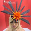 Solar Flare. Black Sinamay Fascinator Orange-Yellow Feather Headpiece - Races, Wedding.