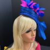 Sculptural Abaca Silk Fascinator: UK Blue & Fuchsia Statement Hat - Cassie