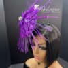 Evelyn - Purple Feather Fascinator: Royal Wedding Percher Hat with Crystal.