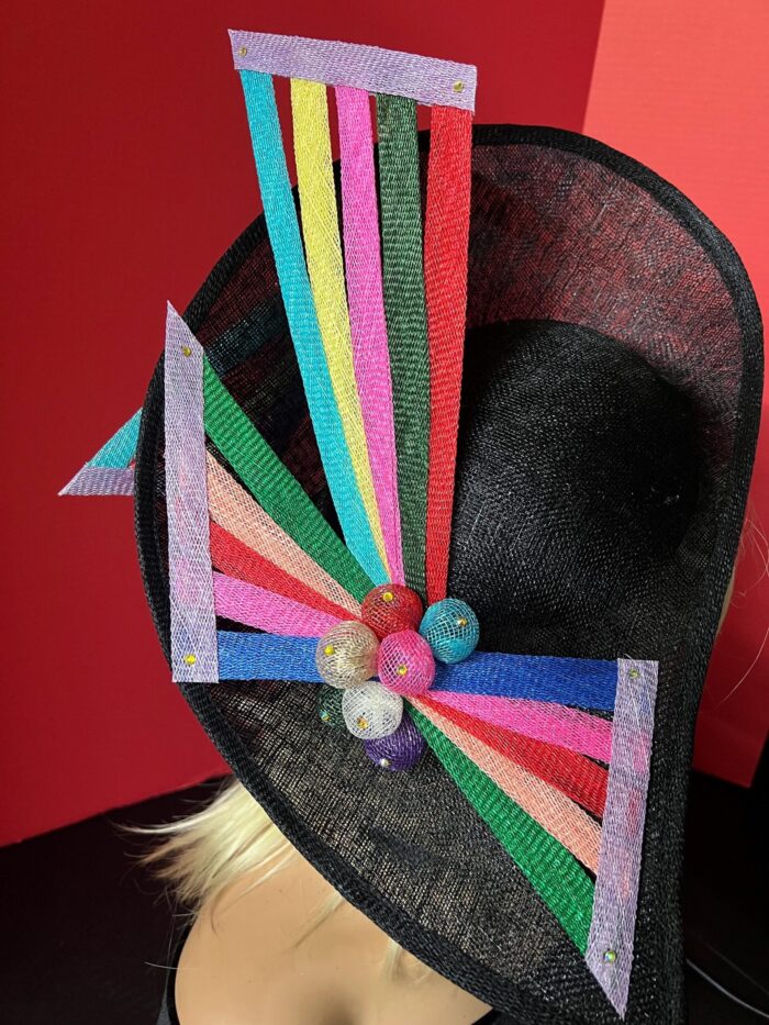 Tilly - Black Asymmetric Fascinator: Handmade Bow Hat, Tea Party Headwear
